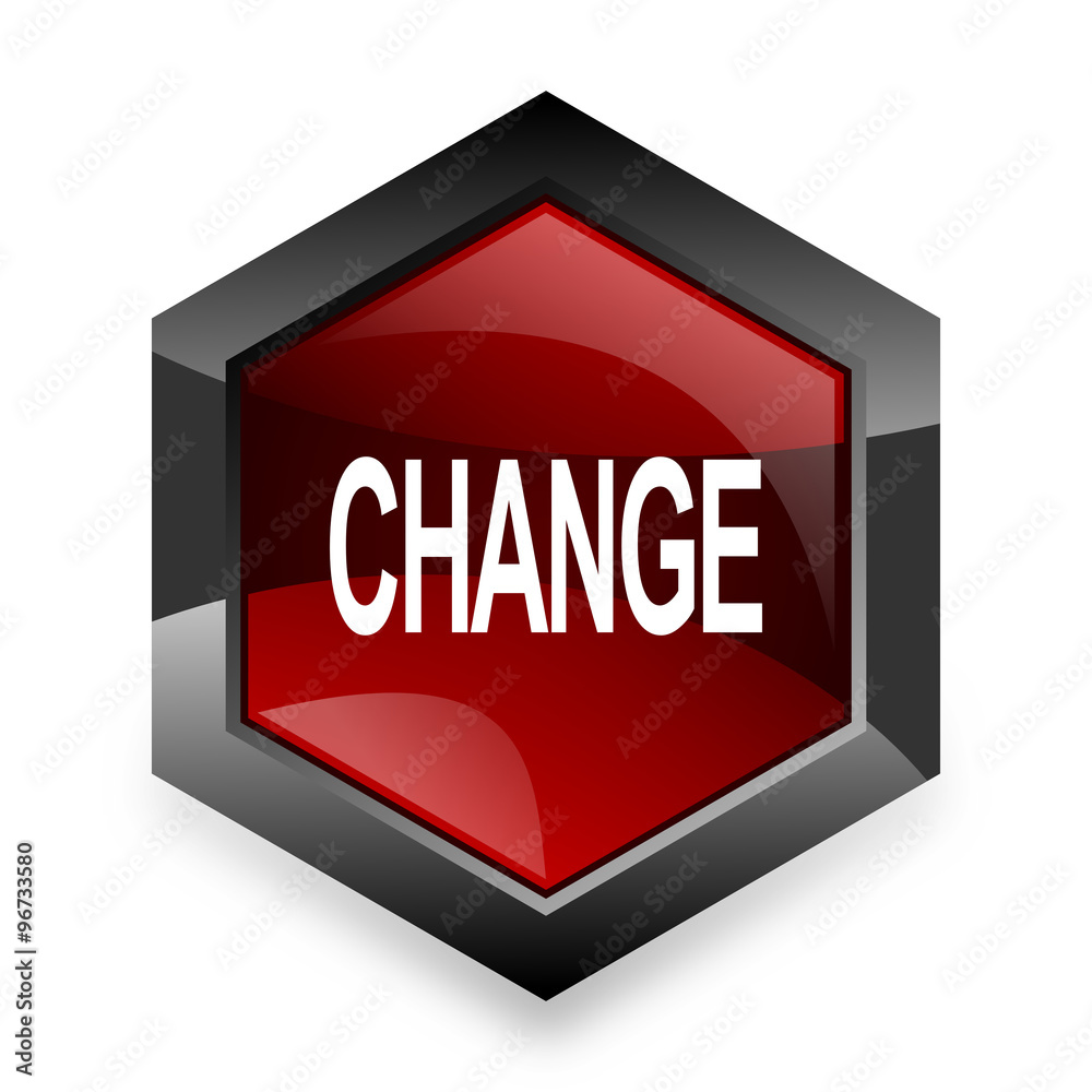 Poster change red hexagon 3d modern design icon on white background