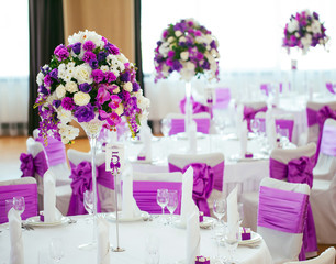 Table set for wedding or another catered event dinner.