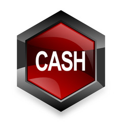 cash red hexagon 3d modern design icon on white background