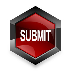 submit red hexagon 3d modern design icon on white background