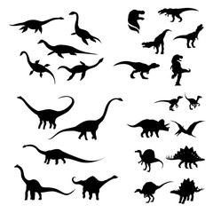 Big set of dinosaurs silhouettes.