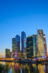 Fototapeta na wymiar Buildings Of Moscow City Complex Of Skyscrapers At Evening in n