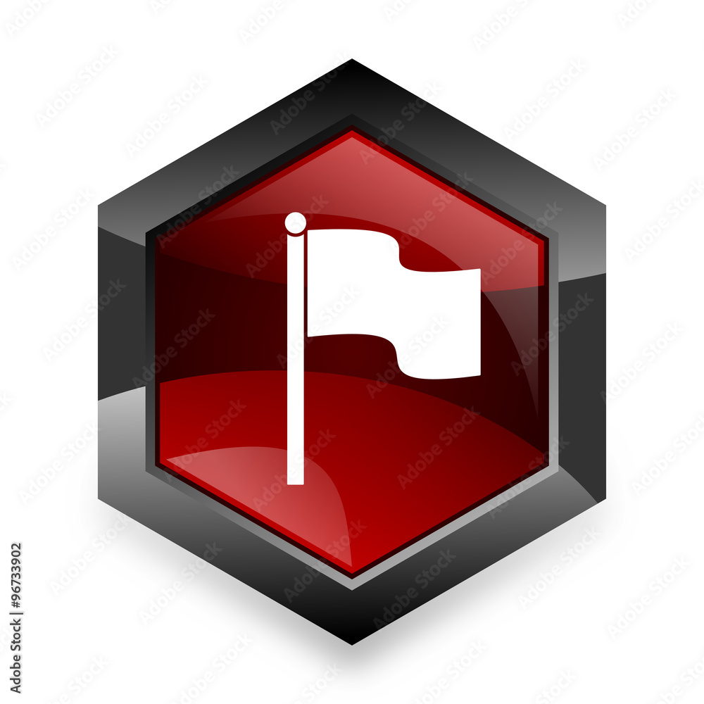 Aufkleber flag red hexagon 3d modern design icon on white background