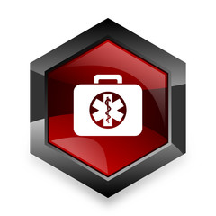 rescue kit red hexagon 3d modern design icon on white background