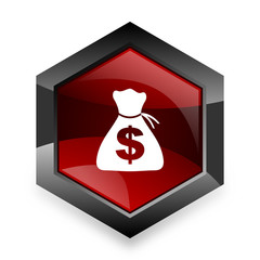 money red hexagon 3d modern design icon on white background