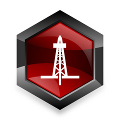 drilling red hexagon 3d modern design icon on white background