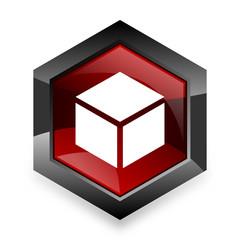 box red hexagon 3d modern design icon on white background