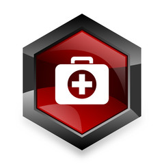 first aid red hexagon 3d modern design icon on white background