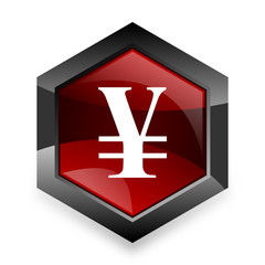 Obraz premium yen red hexagon 3d modern design icon on white background