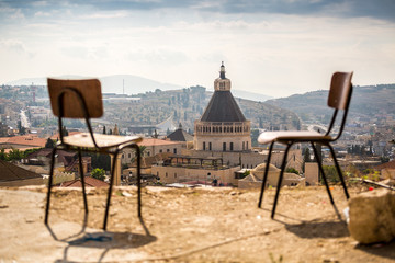 Nazareth panorama with chairs, Israel