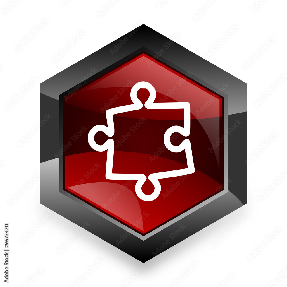 Poster puzzle red hexagon 3d modern design icon on white background