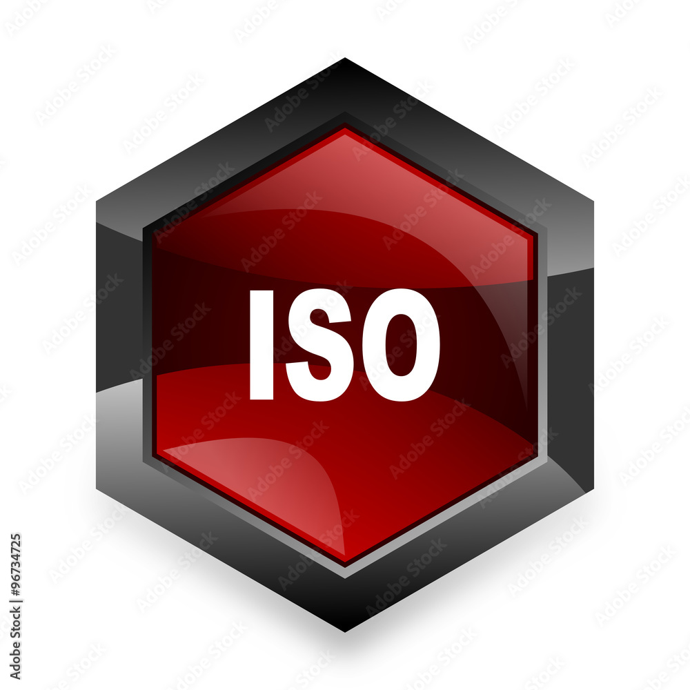 Poster iso red hexagon 3d modern design icon on white background