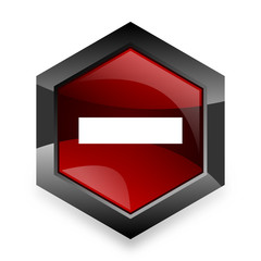 minus red hexagon 3d modern design icon on white background