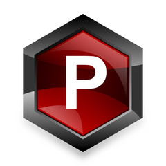parking red hexagon 3d modern design icon on white background