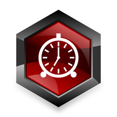alarm red hexagon 3d modern design icon on white background
