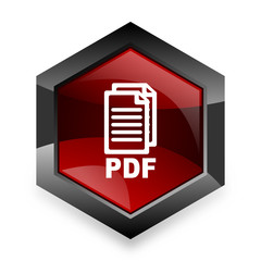 pdf red hexagon 3d modern design icon on white background ,