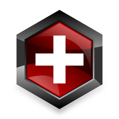 plus red hexagon 3d modern design icon on white background