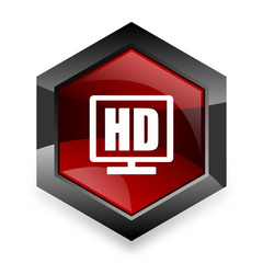 hd display red hexagon 3d modern design icon on white background