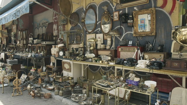 Antiques,old merchandise at the flea market, Monastiraki,Athens,Greece