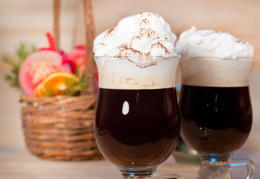 Irish Coffee On Christmas Background