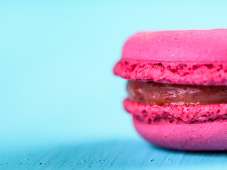 Pink French Macaroon On Blue Background