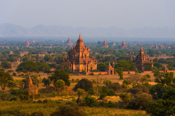 Sunset in Bagan, Myanmar. Bagan is ancient city with thousands of ancient temples in Myanmar.