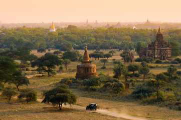 Sunset in Bagan, Myanmar. Bagan is ancient city with thousands of ancient temples in Myanmar.