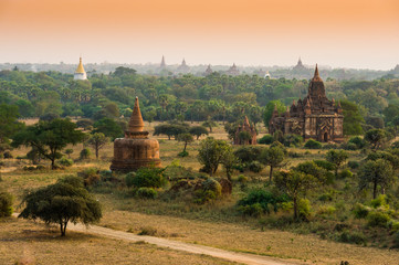 Sunset in Bagan, Myanmar. Bagan is ancient city with thousands of ancient temples in Myanmar.