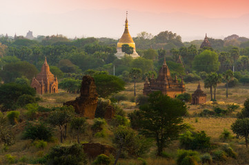 Sunset in Bagan, Myanmar. Bagan is ancient city with thousands of ancient temples in Myanmar.