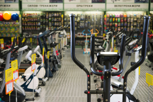 Fitness equipment on display in the store