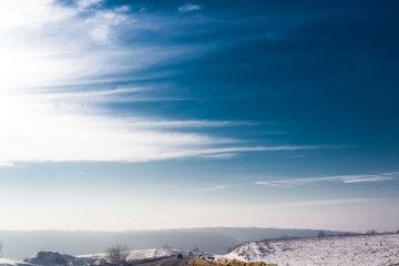 Beautiful winter road and snow field