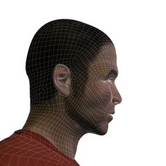 Conceptual 3D wireframe human male or man face or head