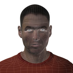 Conceptual 3D wireframe human male or man face or head