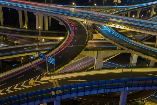 Modern city traffic road at night. Transport junction. © Flash concept