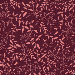 Marsala floral seamless pattern with leaves. illustration