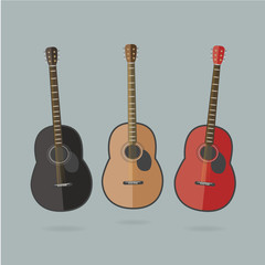 Obraz premium three colorful acoustic guitars in a flat cartoon style
