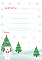 letter to santa with fir tree and bear