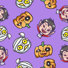 Naklejka premium Halloween characters seamless pattern background