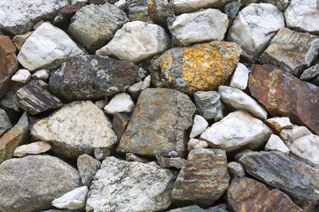 Rustic wall made of irregular stones, old antique houses in Merida State. Venezuela