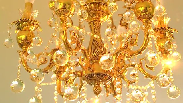 Crystal Chandelier. Luxury crystals of a classic chandelier close up.