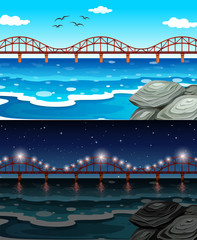 Ocean scene with bridge and rock