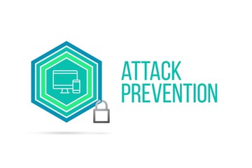 Attack prevention concept image with pentagon shield and lock illustration and icon inside
