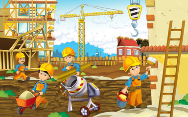 Cartoon construction site - with working man - illustration for the children