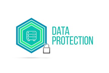 Data protection concept image with pentagon shield and lock illustration and icon inside