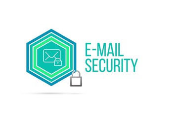 e-mail security concept image with pentagon shield and lock illustration and envelope icon inside