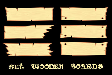 Set vectors design elements wooden boards isolated on black background