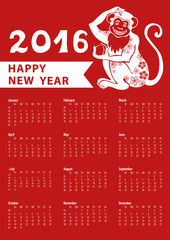 Calendar 2016.Chinese zodiac monkey.Vertical