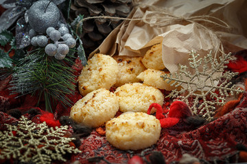 Coconut macaroons with christmas decoration