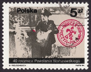 Postage stamp Poland 1984 Warsaw Uprising.A insurgent transfering mail