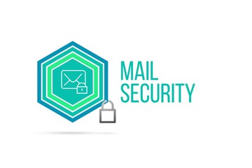 mail security concept image with pentagon shield and lock illustration and envelope icon inside